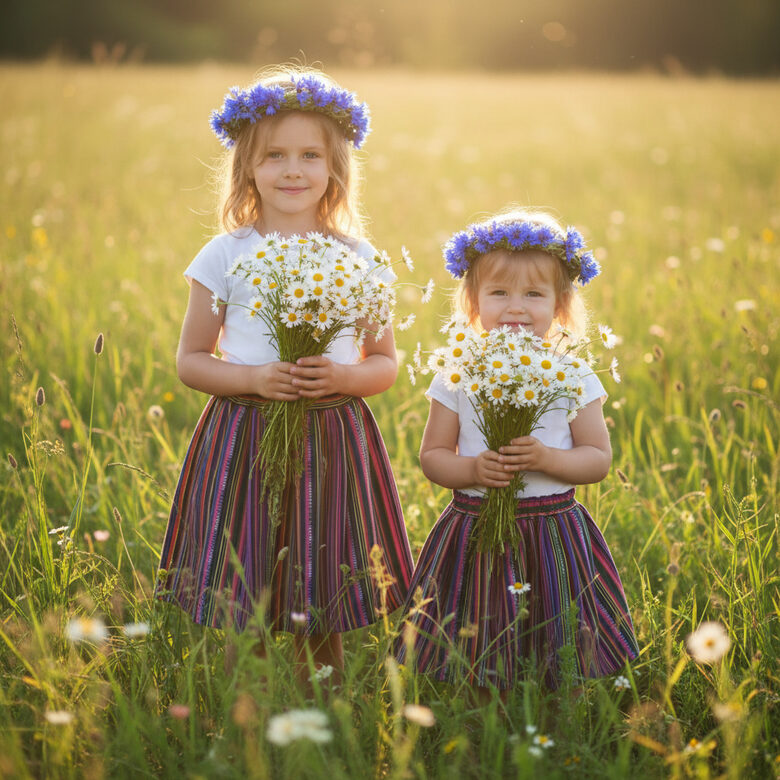 Stilizēti tautiskie svārki bērniem, Rozīgie